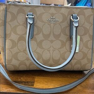 Coach Signature Tan and Blue Satchel